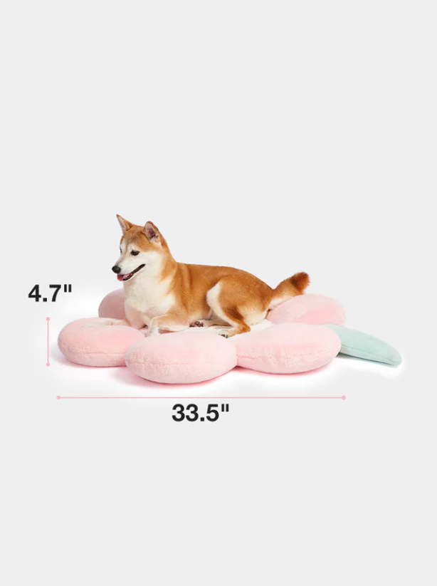 Flower-Shaped Pet Bed – “Flora”, Removable Cover, 33.5 in (Pink/Green/White)