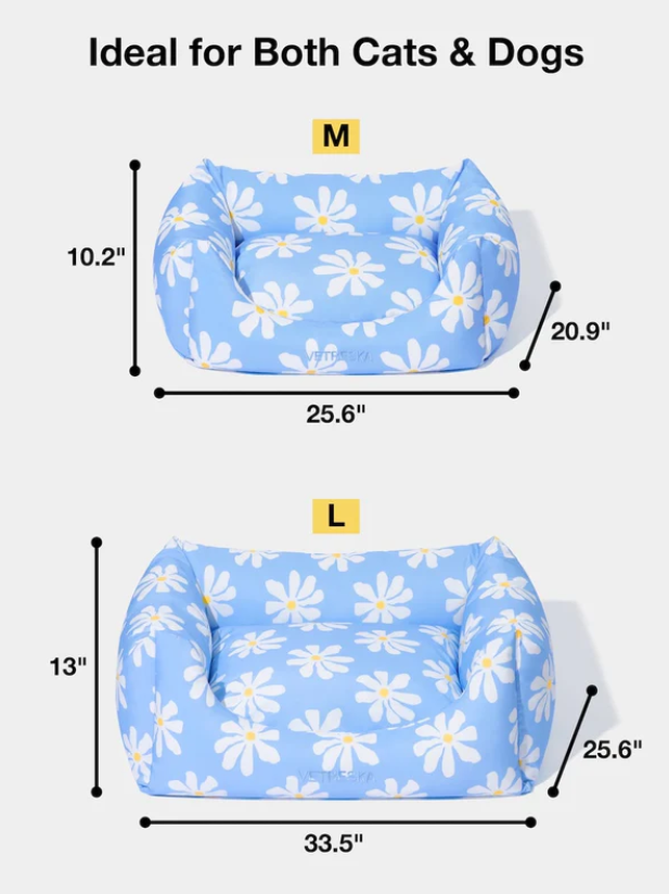 Pet Sofa Bed – Daisy Print, 3-Sided Bolster, Removable Washable Cover (M/L)