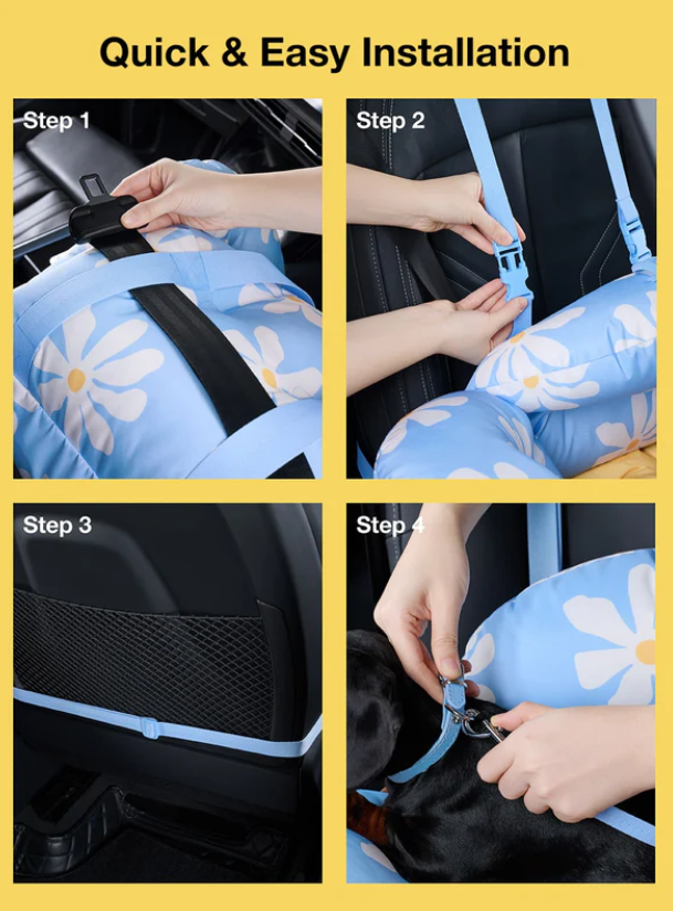 Convertible Pet Car Seat Carrier – Daisy Print, 19.7×19.7×15 in