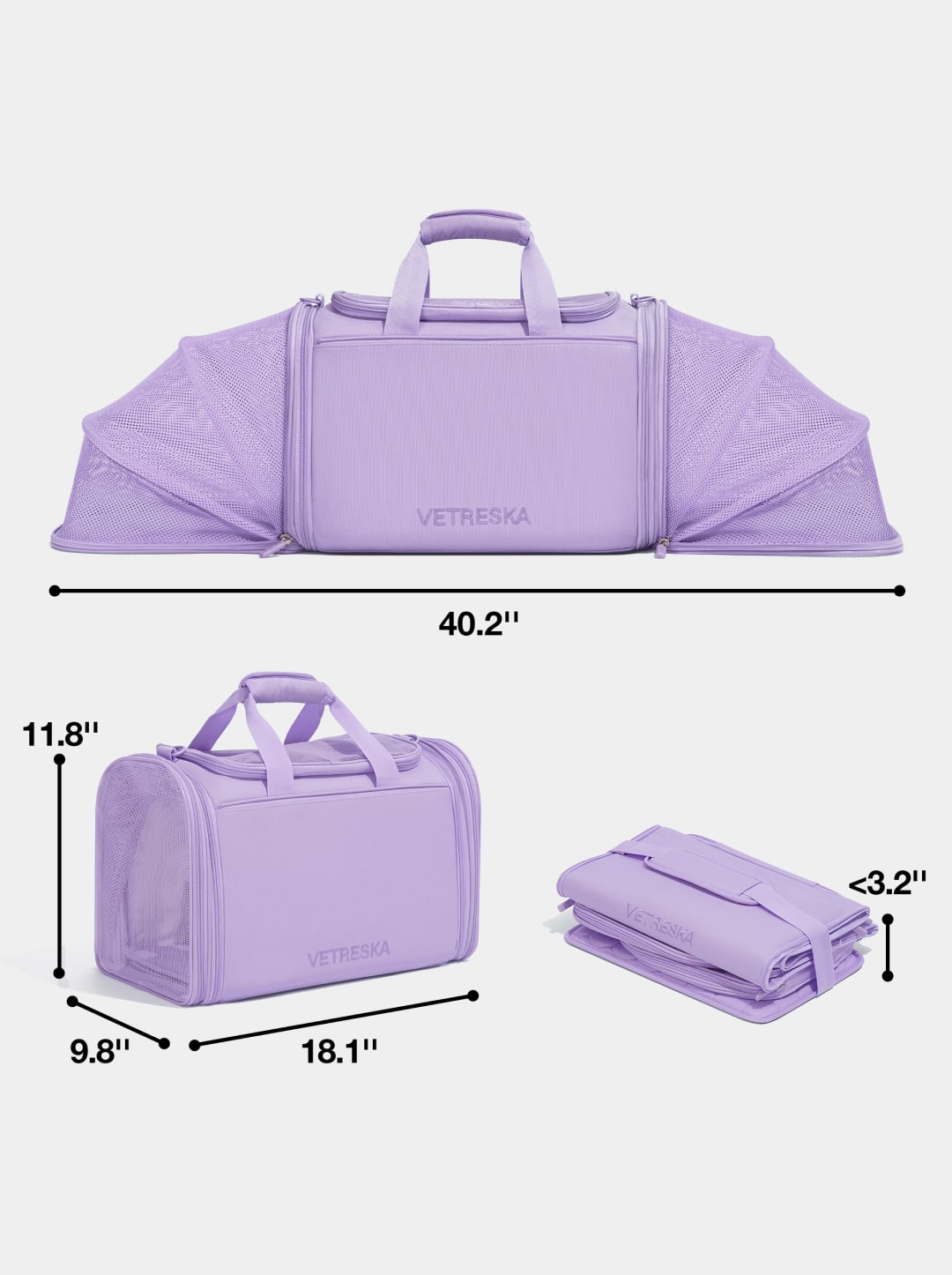 Expandable Cat and Small Dog Carrier – Violet Polyester, 18–40 in Adjustable Size