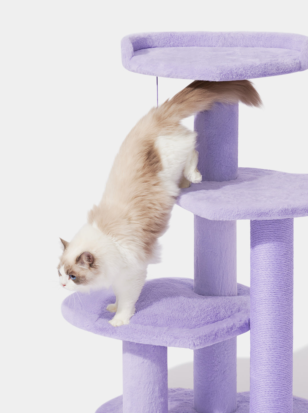 Cat Climber Tower – Four Platforms, Jute & Polyester, 40 in, Purple